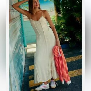 Free People Siren Nights Cream Sleeveless Boho Flowy Maxi Dress Size Small